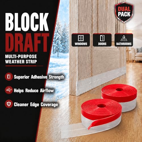 Clear Weather Stripping Seal Strip for Doors and Windows - Draft Stopper for Frames, Glass & Gaps | Transparent Silicone Insulation Seal (35mm Wide, 10M / 33Ft Total, 2-Pack)