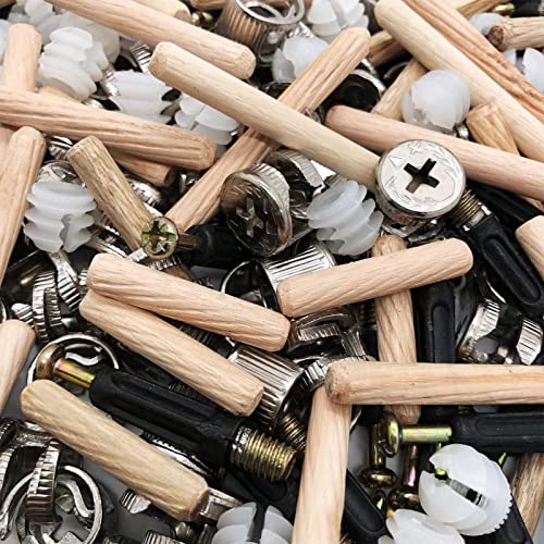 300Pcs 3-in-1 Furniture Connecting Hardware Cam Lock Fasteners Kit,Cam Fitting & Wood Dowel Pins & Pre-Inserted Nut Cam Locks for Furniture Crib Cabinet Drawer Wardrobe Splicing