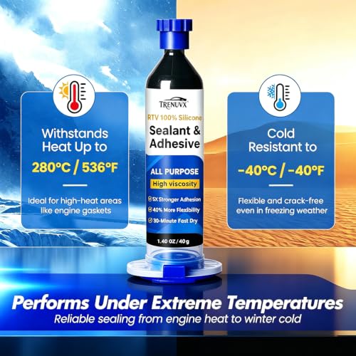 RTV Silicone Sealant Adhesive, 100% Waterproof & Flexible Caulk with Finishing Tool, Shrink & Crack Proof, Strong Bonding for Auto, Kitchen, Bathroom, Window, Door Repair (1.4oz)