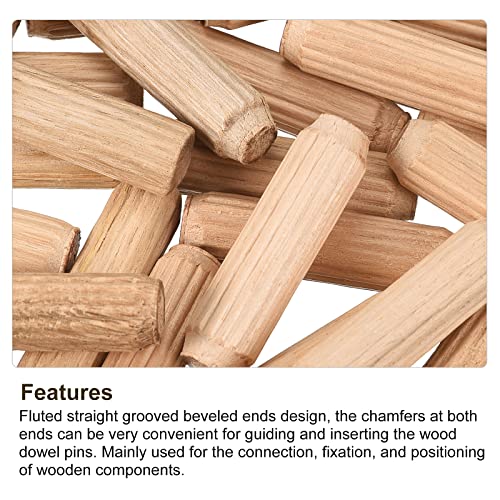 uxcell Wooden Dowel Pins 36pcs 8x30mm(5/16" x1-1/4) Fluted Beveled Ends Wood Dowel Pegs Kiln Dried Hardwood for Woodworking Furniture Shelf - size: 8x30mm