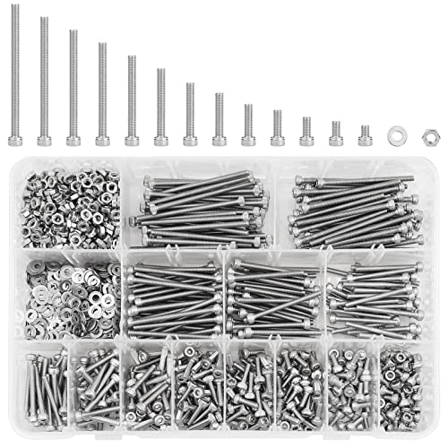 1560PCS M3 Bolts and Nuts Assortment, GTERNITY Metric M3x50/45/40/35/30/25/20/16/12/10/8/6/4 mm Cap Screws Assorted M3 Hex Socket Head Screws Nuts Washers Kit, 304 Stainless Steel - size: M3 1560 S