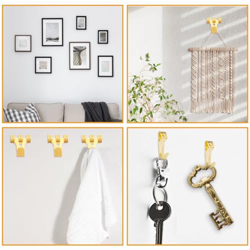 KURUI 303Pcs Picture Hanging Kit, Picture Hangers Assorted Kit with Heavy Duty Picture Hanging Hooks/Hardware Nails/Sawtooth/Wire/D Rings/Level, Metal Picture Wall Hooks for Frame Canvas Mounting - size: Gold