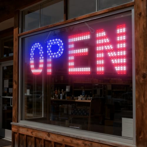 LED Open Sign 30x10 Remote Dimmable 12 Modes US Flag for Business Window - color: US Flag, size: 30" x 10"