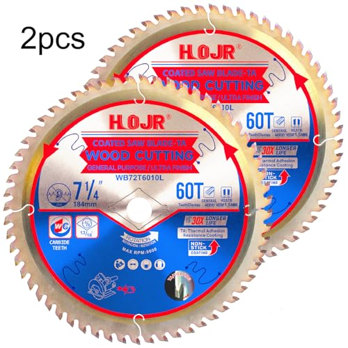 2-Pack 7-1/4" 60-Tooth 5/8" Arbor Woodworking Circular Saw Blade,Ultra Finish/General Purpose,Special Anti-Thermal Adhesion Coating on Cutting Edge-TA,High Finish, Long Life, 7-1/4" 60T 5/8" - size: 2PCS 7-1/4" 60T 5/8"