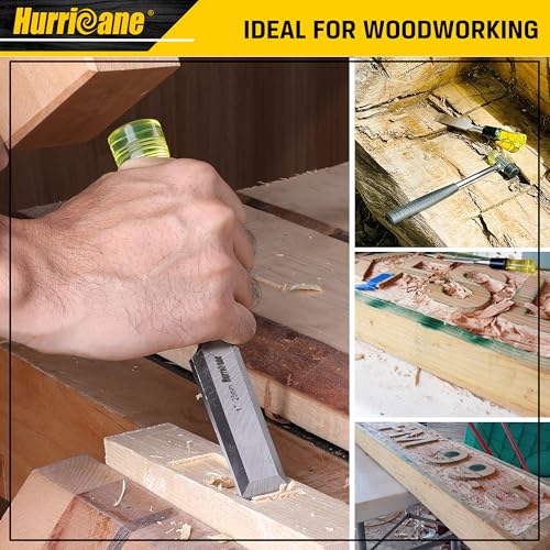 HURRICANE 4 Piece Wood Chisel Set for Woodworking. CR-V Steel Beveled Edge Blades with Safety Caps. Extra Large Grip, Impact-Resistant PVC Handle Chisels (1/4", 1/2", 3/4", 1") - size: Extra Large Size Grip