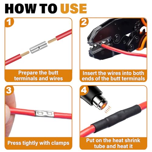 4 AWG Non Insulated Butt Connectors Crimps 4AWG with 12 * 40mm Heat Shrink Tube Pure Copper Wire Uninsulated Crimp Connector Splice for 4 AWG Gauge Wiring (Pack of 10pcs) - style: 4 AWG