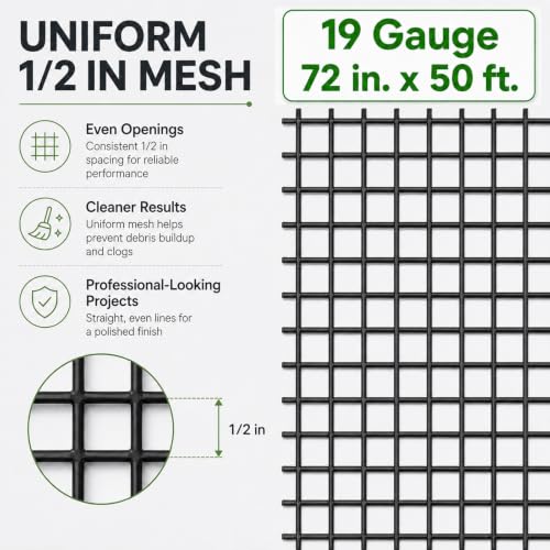 GoldPeak Black Hardware Cloth 1/2 inch Chicken Wire Fencing 72x50 19 Gauge - size: 1/2 inch 72''x50'