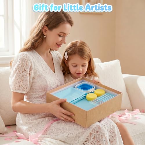Zimuvora Silicone Painting Mat Set, Paint Mats for Kids with Foldable Silicone Cup, 4 Detail Paint Brushes, 2 Sponge Pads, Apron & Mixing Tool, Washable Art Table Mat (Blue) - color: Blue