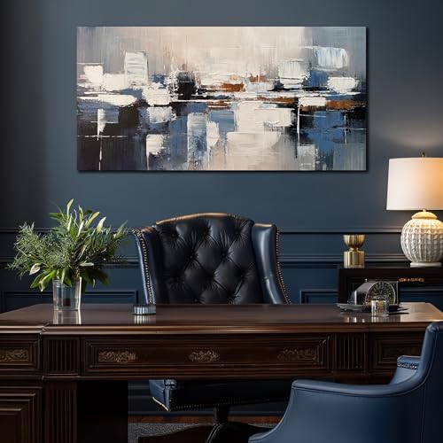 AUUZAIUA Abstract Canvas Wall Art Blue and White Oil Painting 24x48 Inch - size: 24"L x 48"W