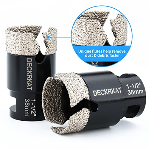 1-1/2” Diamond Core Drill Bit 38mm Vacuum Brazed Hole Saw with Cutting Flutes for Granite Quartz Porcelain Tile Hard Materials 5/8-11 Female Thread & 3/8” Hex Shank Adapter Fit Angle Grinders & Drills - size: 1-1/2”（38mm）
