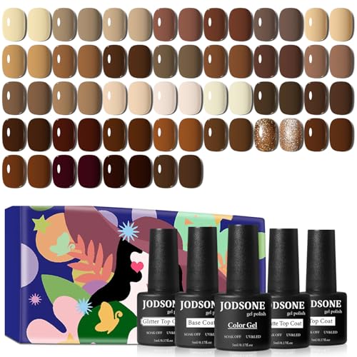 JODSONE 36Pcs Autumn Gel Nail Polish Set 32 Colors with 4 Functional | Base Coat Glitter & Matte Top Coat Nude Brown Gel Polish Set for Salon at Home DIY Nail Art - color: B31