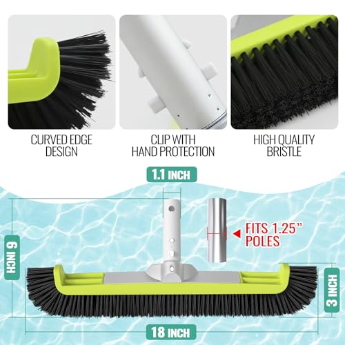 18" Pool Brush Head - Scrub Brushes, Curved Ends, Green & Black - color: Black