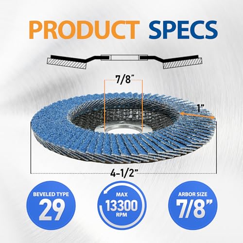 LotFancy Flap Disc 4 1/2” for Angle Grinder, 40 Grit, Bevel Type 29, Premium Zirconia Abrasive Grinding Wheels, 4.5" x 7/8” Flap Sanding Disc for Metal, Stainless Steel, 10-Pack - style: 10 Pack (40 Grit T29 Zirconia)