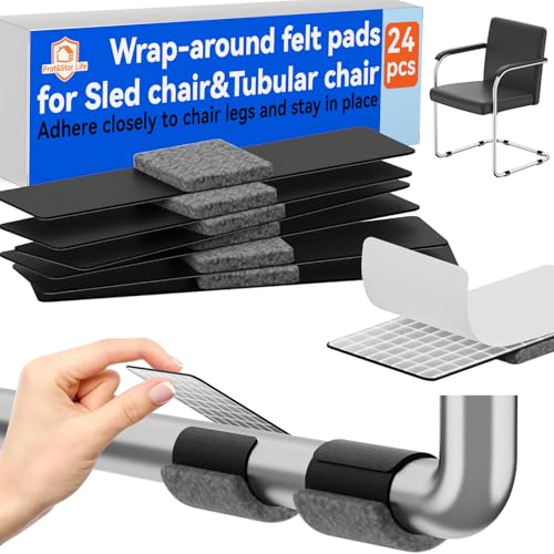 Sled Base Chair Floor Protectors Sled Base Chair Glides Wrap Around Floor Savers，Chair Leg Protectors Furniture Pads, Protect Wood&Tile Floors Anti-Scratch Reduce Noise (24pcs, Grey Felt Pads) - size: Grey Felt Pads