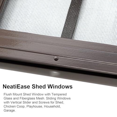 NeatiEase 2 Pack Shed Windows with Black Frame, 24x36 Flush Mount Small Window with Tempered Glass and Fiberglass Screen for Shed, Chicken Coop, Playhouse, Household, Garage (Brown) - color: Brown, size: 24"x36"