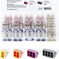 58 Pcs Push-in Wire Connector 773 2/4/ 6/8 Port Conductor Assortment Pack for Junction Box