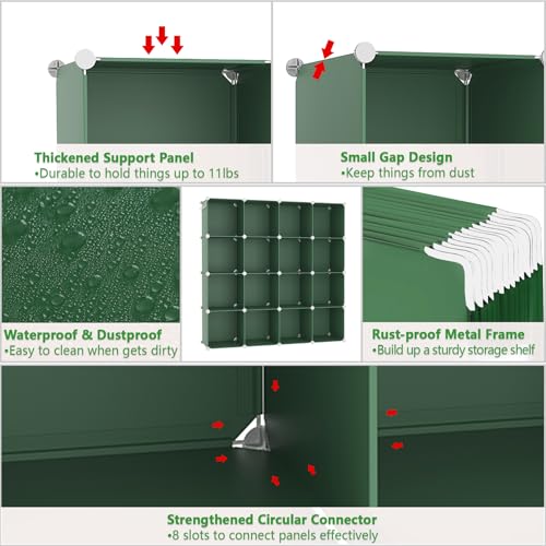 C&AHOME 16 Cube Storage Organizer Cube Shelf Units Storage Cubes, Green - color: Green