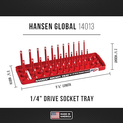 Hansen Global 92003 SAE & Metric, 3-Row Socket Tray Set - 4-Pieces, Red & Grey - color: RED & GREY, 4 pack