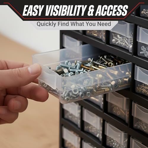 Storage Bin with Drawers - 41-Drawer Plastic Tool Organizer - Hardware or Craft Cabinet for Storing Beads, Toys, or Nuts and Bolts by Stalwart (Black) - style: 41 Drawers