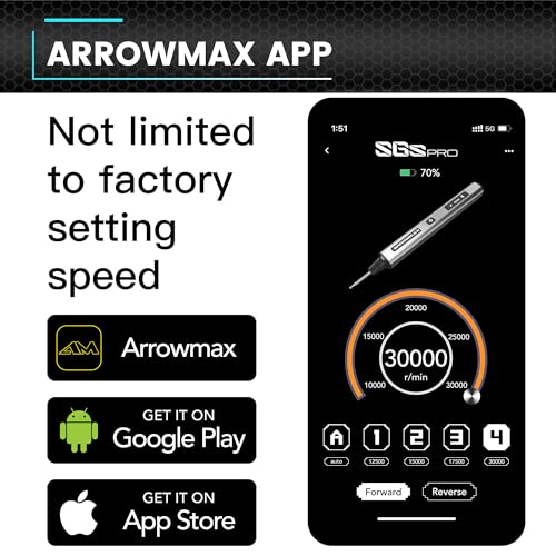 AM ARROWMAX Mini Engraving Pen with 42 Bits - Rotary Tool Smart Motion Control, OLED, Bluetooth, APP, Wireless Magnetic Charge, Engraving Pen for Metal, Wood, Glass and Plastic (SGS PRO) Black - color: Black, size: SGS PRO