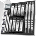 Nicpro 3 Pack Blocky Gear 0.5 mm Metal Mechanical Pencils Set with Case - style: 0.5mm