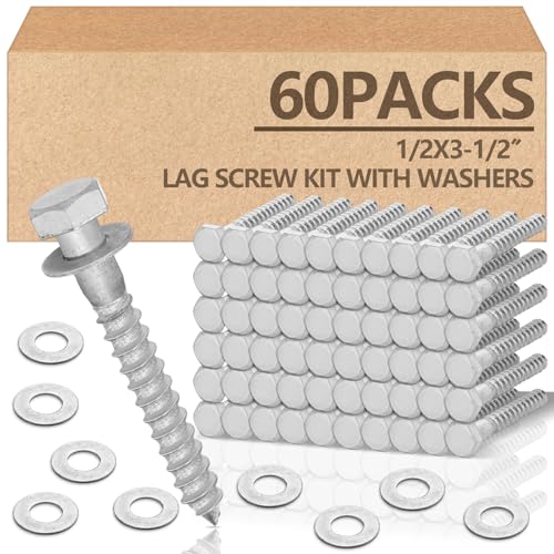 Tandefio 60 Pack 1/2 x 3''-1/2'' Lag Screw Bolts with Washer Galvanized - size: 1/2x3''-1/2''