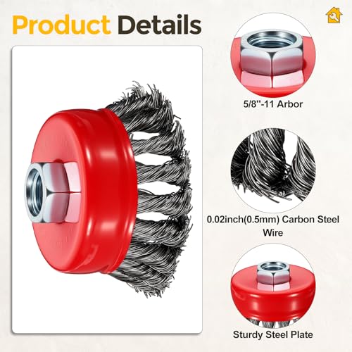 5pcs 3in Wire Cup Brush for Angle Grinder with 5/8"-11 Arbor - size: 3 inch