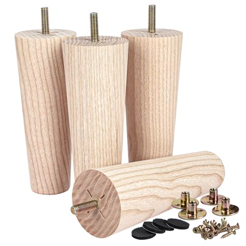 La Vane 4 inch Ash Wood Tapered Furniture Legs 4-Pack with 5/16" Thread | Unfinished Ash Wood with Straight Grain, 400lb Load Capacity, Hardware inclu., Mid-Century Modern, Upgrade for Sofa Cabinet - color: Tapered, size: 4"