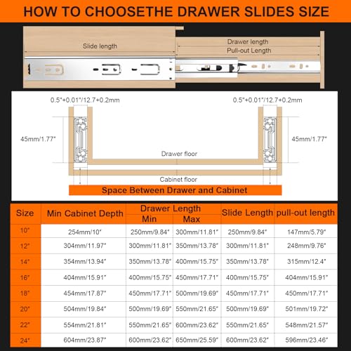 22 inch Drawer Slides 4 Pairs (8pcs) 3 fold Full Extension Side Mount Cabinet Drawer Glides 22" Silver Cabinet Rails for Dresser, Cabinet, Kitchen,Trash Can, Wardrobe 100 LB Capacity - size: 22 Inch