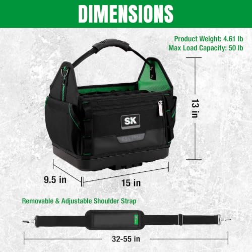 SK 15-Inch Open Top Tool Bag Organizer, Stackable Tool Tote, 1680D Fabric