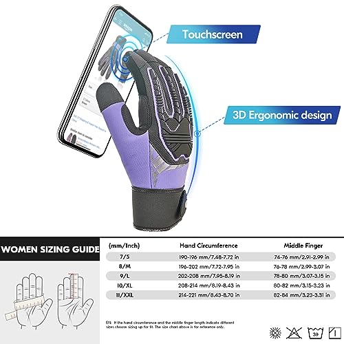 Vgo... Heavy Duty Synthetic Leather Work Gloves Women,Impact Protection Mechanic Gloves,Touchscreen(SL8849IP-FM) - color: Purple, size: Small(1 Pair)