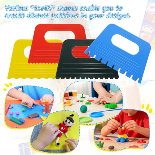 Textured Art Tools, 4 Pcs with 4 Colors & Texture Designs Plastic Flexible Spreader Tool for Plaster Paint Scraper, DIY Graffiti Oil Painting, Plaster Art Pottery Scraper (Multicolor)