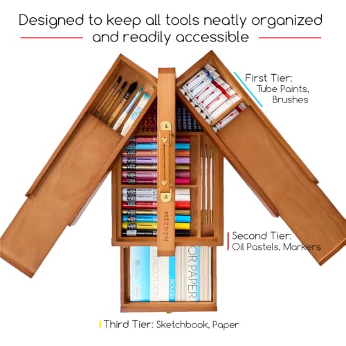 MEEDEN Wooden Tool Storage Box: Portable Beech Wood Art Supplies Organizer - color: Walnut