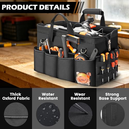 VJI 16" Portable Heavy Duty Tool Bag with Adjustable Shoulder Strap, Black - color: Black, size: Medium