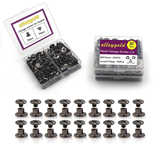 50 Sets M5*4 Gun Black Chicago Screw Kit Leather Rivets Screw Rivets Chicago Screw Buttons DIY Leather Trim - color: black, size: M5*4mm