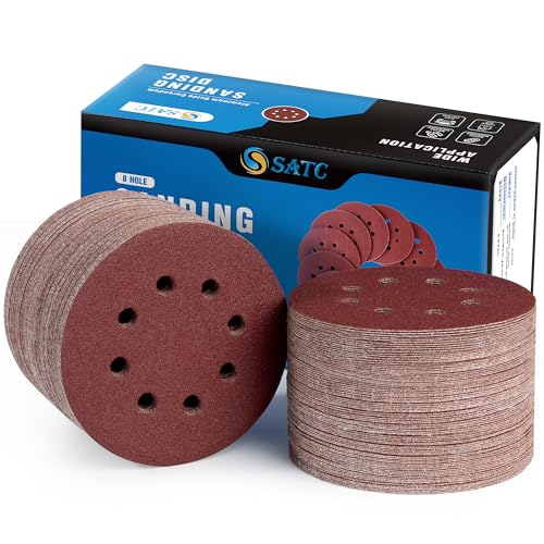 S SATC 150 PCS Sanding Discs 80 Grit Hook and Loop 5 Inch 8 Hole Adhesive Sandpaper for Woodworking and Automotive - style: 150PCS 5 Inch 80 Grit