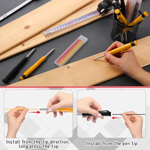 MotiMind 8 Pcs Mechanical Carpenter Pencils, 2.8mm, Black+yellow - color: Black,Yellow
