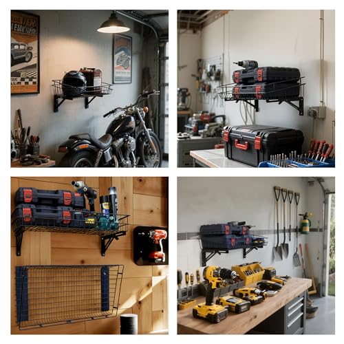 ULIBERMAGNET Large Folding Garage Shelf,Heavy Duty Wire Basket Storage Shelving,400LB Wall Mounted Storage DIY Folding Utility Racks for Garage, Office, Basement, Closet, Kitchen, Laundry - size: 400LB Folding Storage Baskets