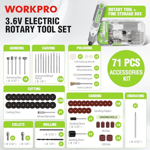 WORKPRO Mini Rotary Tool Kit, 3-Speed DIY Engraving, Carving & Cutting - color: White