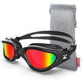 ZIONOR Swim Goggles, G1 SE Swimming Goggles Anti-Fog for Adult Men Women - color: B8-red Lens Allblack Frame
