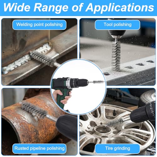 24 Pcs Drill Brush Set Wire Brush for Drill with 1/4 Inch Hex Shank Stainless Steel Bore Cleaning Brushes 8/10/12/15/17/19mm for Power Drills Impact Driver