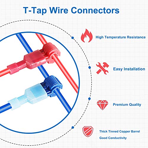 120PCS T-Tap Wire Connectors, Self-Stripping Quick Splice Electrical Wire Terminals, Insulated Male Quick Disconnect Spade Terminals Assortment Kit - style: 120PCS Tap Wire Connectors