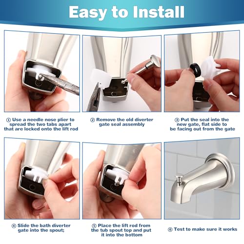 Enhon 2 Set Tub Spout Diverter Repair Kit (Brushed Nickel, Classic) | Includes 2 x Diverter Valve Stems, 2 x Cup Seals and 2 x Gates, Bathroom Shower Bathtub Leaky Faucet Repair Replacement Parts - color: Brushed Nickel