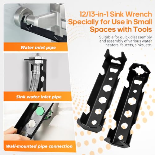 5PCS Plumbing Tools Set & Basin Wrench for Kitchen/Toilet tight spaces | Under Sink Wrench Faucet Tool with 80pcs Water Hose Gasket Washers