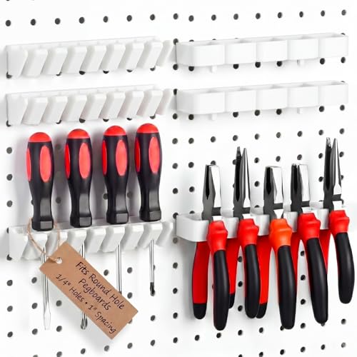 Junkin 6 Pcs Pegboard Screwdriver Holder and Pliers Organizer Set, White - color: White