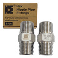Cosmostar 2 PCS 1/2" Male Hex Nipple Pipe Fittings, 304 Stainless Steel NPT Threaded Pipe Connector, Durable Pipe Adapter for Plumbing & Industrial Use - size: 1/2" NPT-2pcs