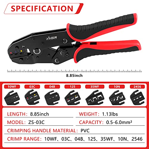 Zhushan 8PCS Wire Crimping Tool Set,Ratcheting Crimper Kit with Interchangeable Dies for Heat Shrink Connectors, Ferrule Terminals,Insulated and Non-Insulated Connectors - style: 8PCS Crimping Tool Set