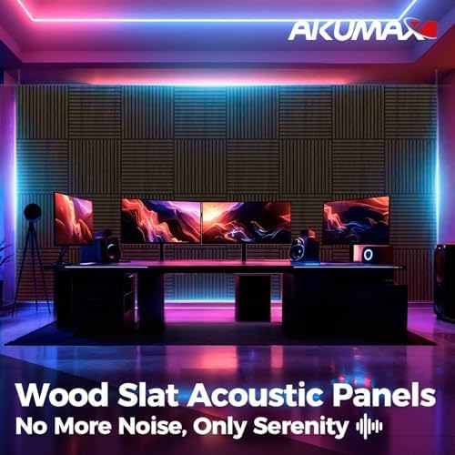 AKUMAX 4-Pack Wood Slat Acoustic Wall Panels, 23.6 x 23.6 in 3D Sound-Absorbing Panels for Walls & Ceilings, Fire-Retardant, FSC-Certified Materials, 15.5 Sq Ft, Black Walnut - color: Black Walnut