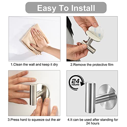 Vuzvuv Brushed Nickel Self Adhesive Stainless Steel Towel Hooks (4-Pack) | SUS304, Self-Adhesive, Heavy Duty, Waterproof, Coat Robe Hook for Bathroom, Kitchen, Hotel - color: Silver-4 Pcs
