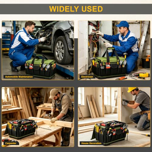 18-Inch Heavy Duty Tool Bag, 45-Pocket Large Capacity Tool Organizer with Hard Base & Waterproof Pocket, Tear-Resistant Electrician Tool Tote for HVAC, Mechanic, Carpenter